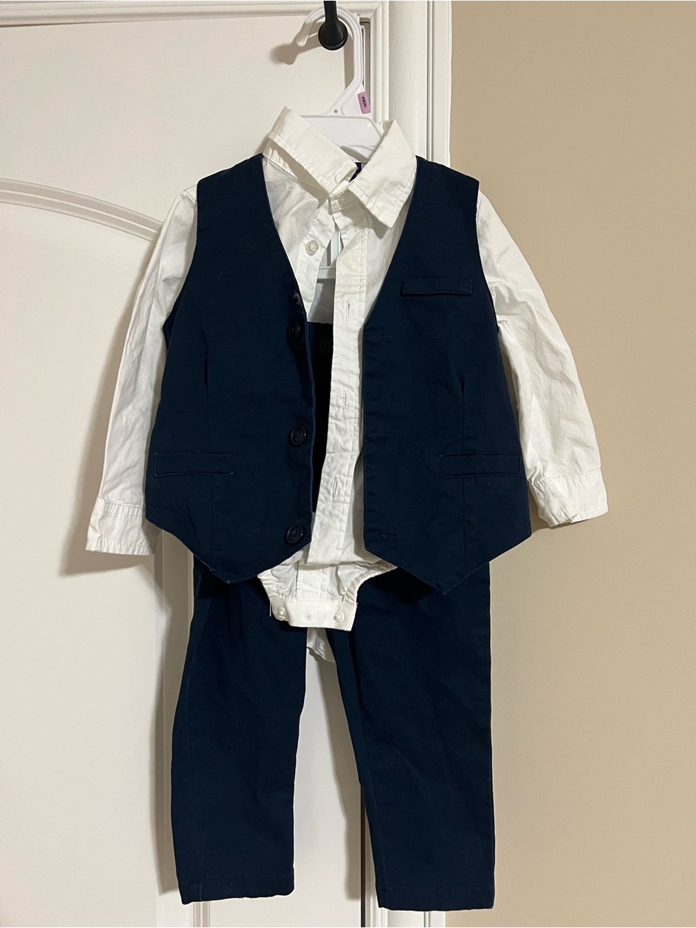 Kids Navy Vest and Pants Set with White Shirt